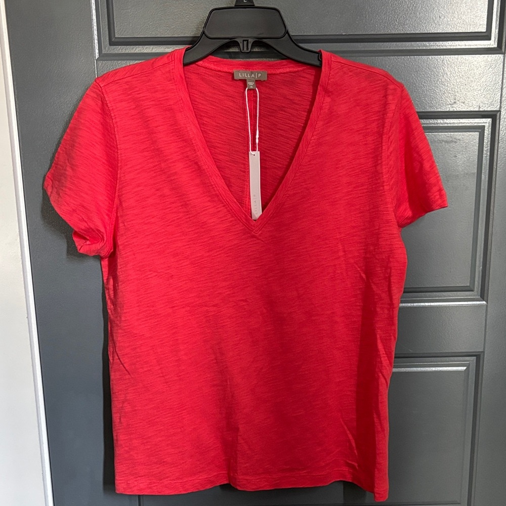 Lilla P Bright Red V-Neck Short Sleeve Tee